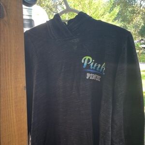 PINK Victoria's Secret Black with rainbow writing hoodie